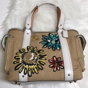 Coach Straw bumblebee & flower shoulder bag